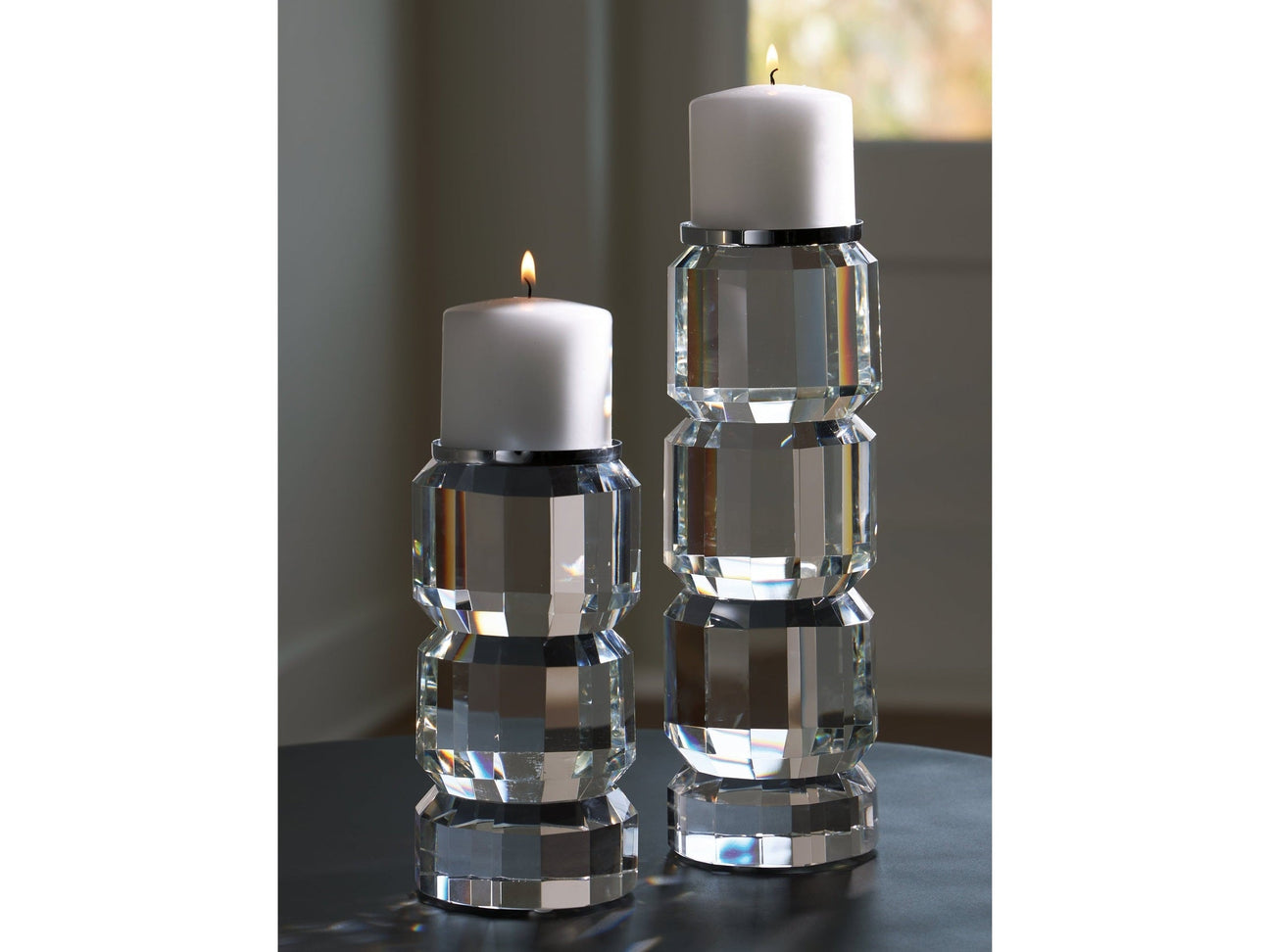Brentley Clear/Silver Finish Candle Holder Set (Set of 2) (Online Special Price) - Ornate Home