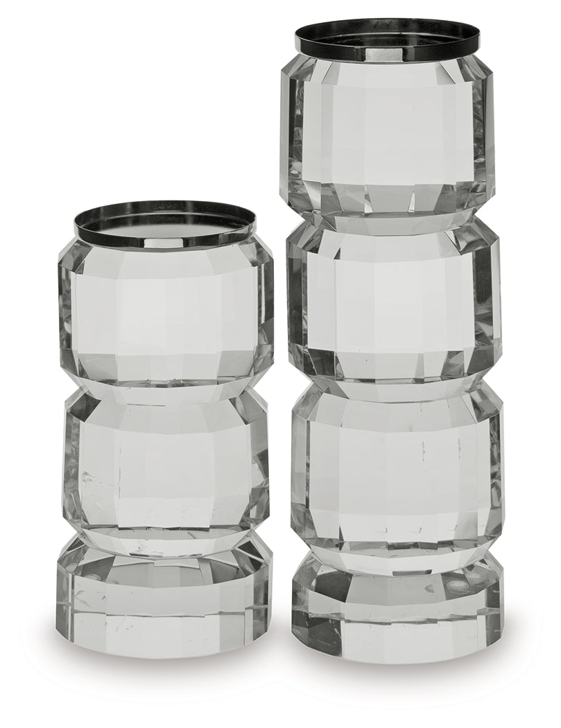 Brentley Clear/Silver Finish Candle Holder Set (Set of 2) (Online Special Price) - Ornate Home