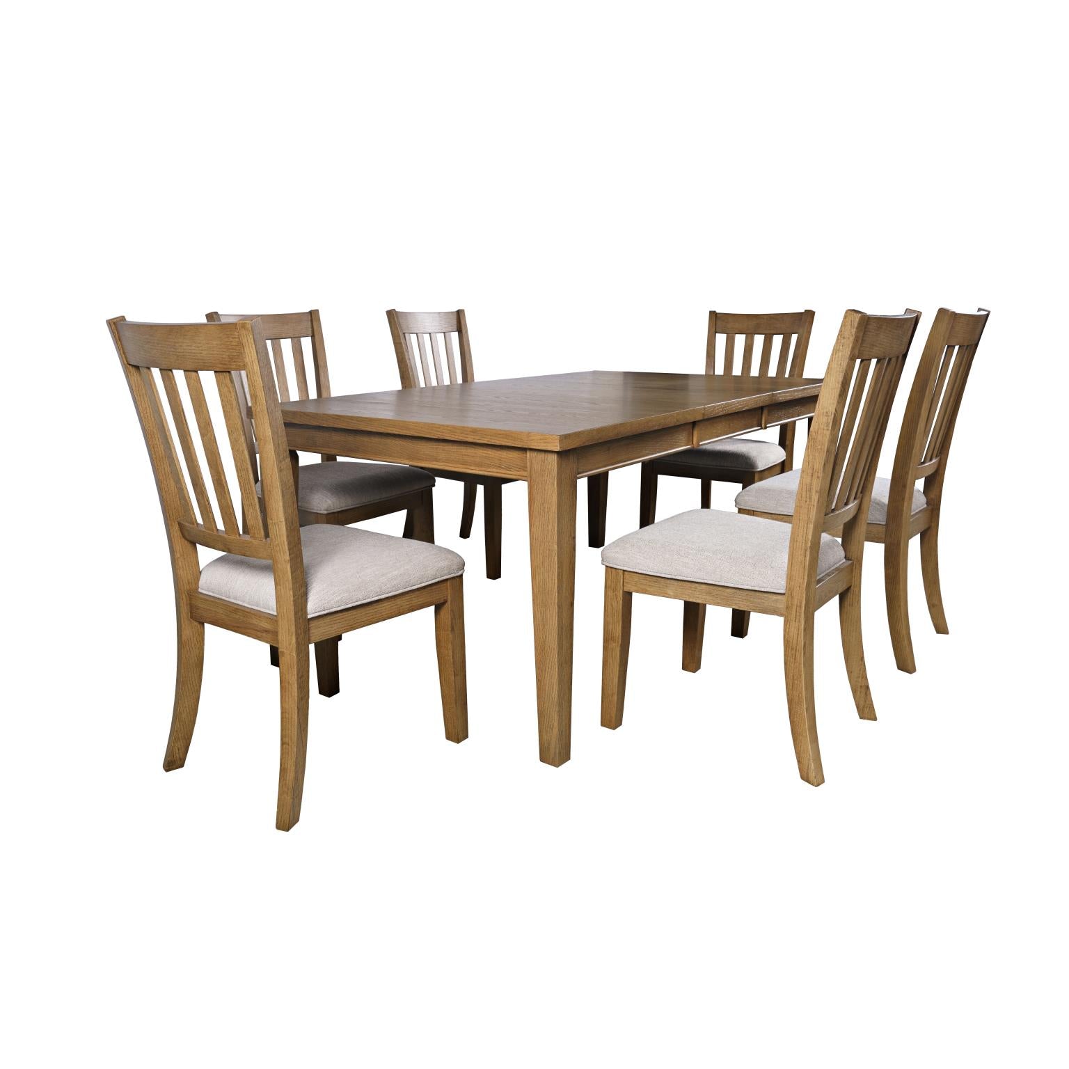 Brentwood Cascade Oak 72 Extension Dining Table w/ 6 Slat Back Chairs - Ornate Home