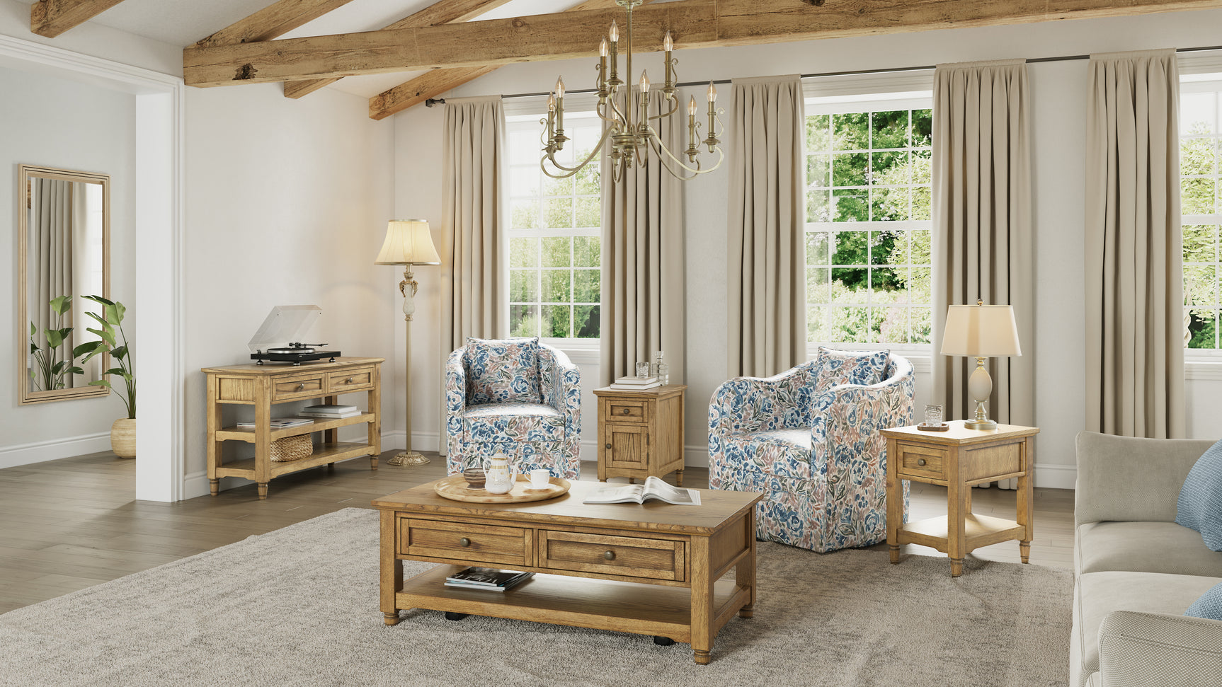 Brentwood Cascade Oak Castered Leg Cocktail Table - Ornate Home