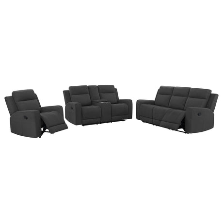 Brentwood Dark Charcoal 3-piece Upholstered Reclining Sofa Set - Ornate Home