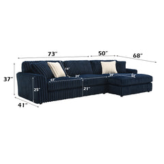 Breton Blue Corduroy Sectional Sofa w/4 Pillows - Ornate Home