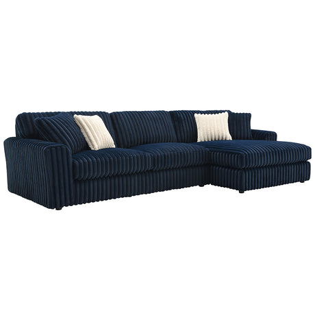 Breton Blue Corduroy Sectional Sofa w/4 Pillows - Ornate Home