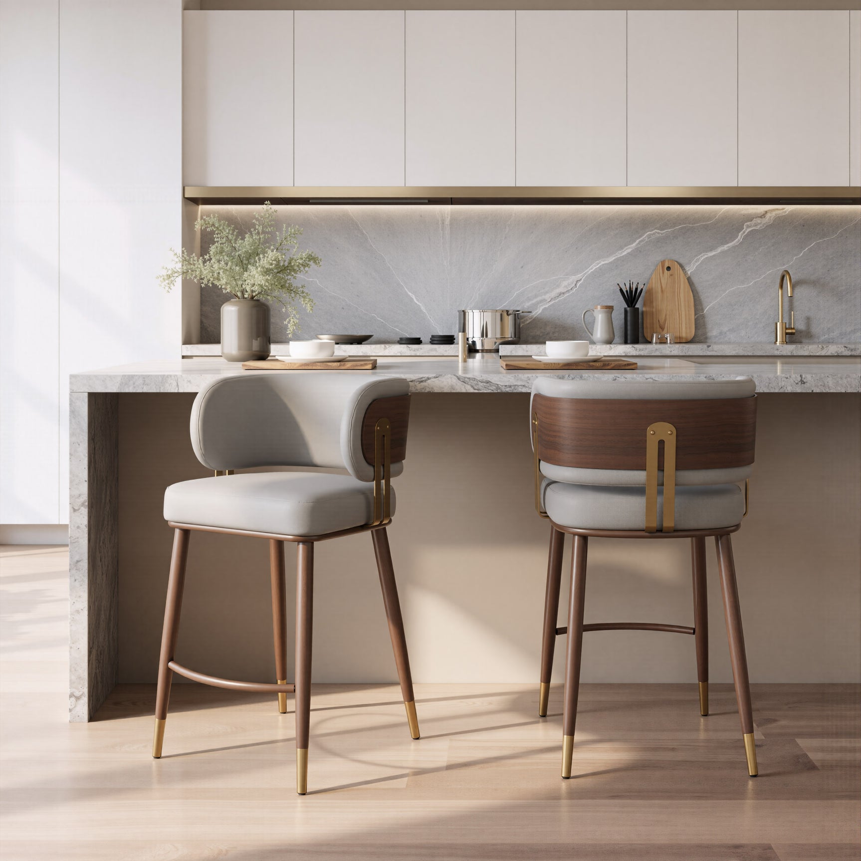 Brew Beige & Walnut Counter Stool - Ornate Home