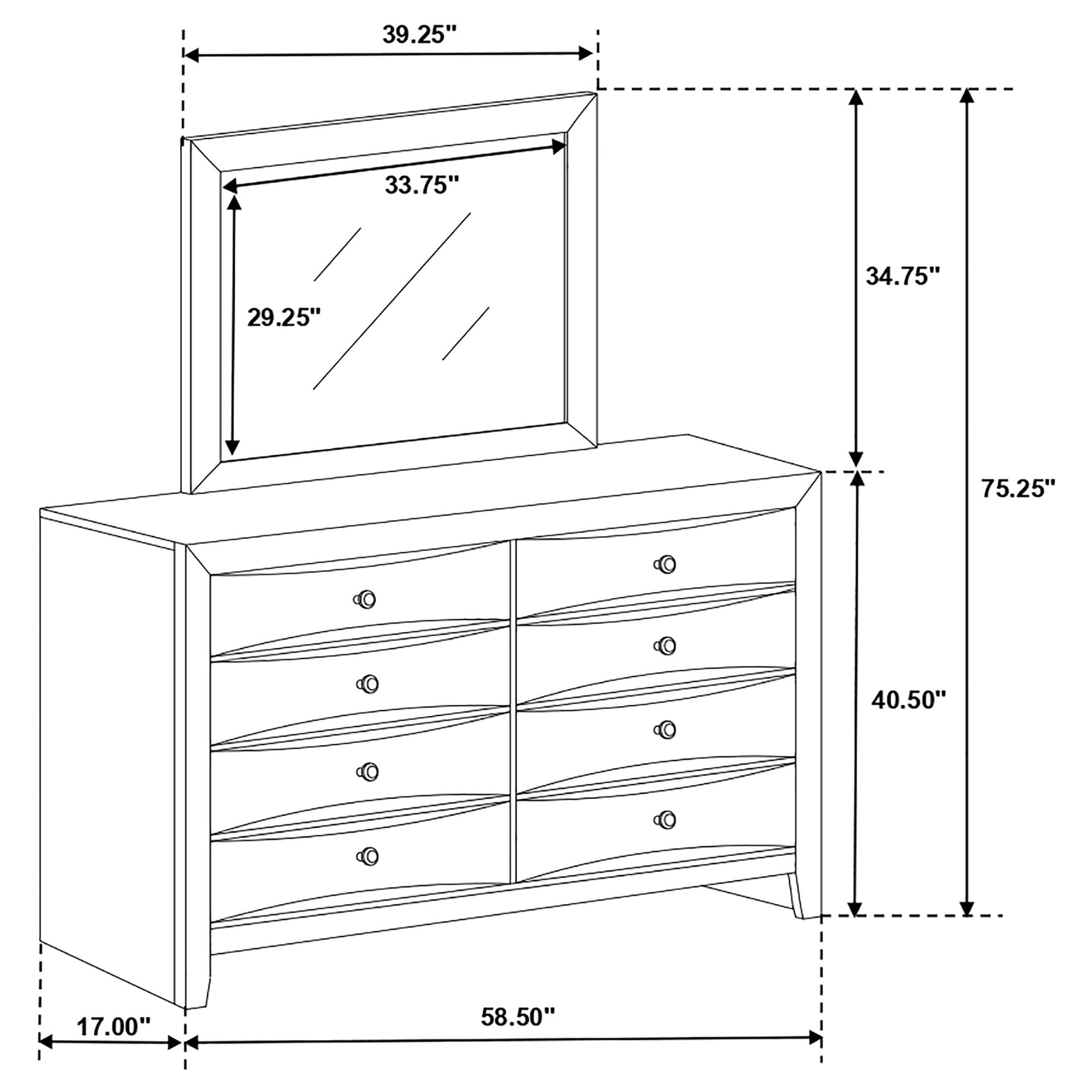 Briana Black Dresser and Mirror - Ornate Home