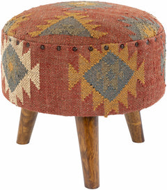 Brick Red Wood Frame Ottoman Stool - Clearance - Ornate Home
