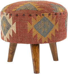 Brick Red Wood Frame Ottoman Stool - Clearance - Ornate Home