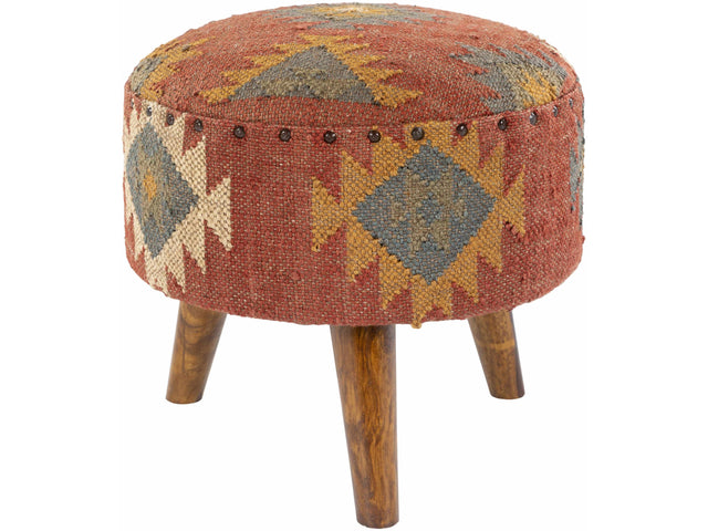 Brick Red Wood Frame Ottoman Stool - Ornate Home