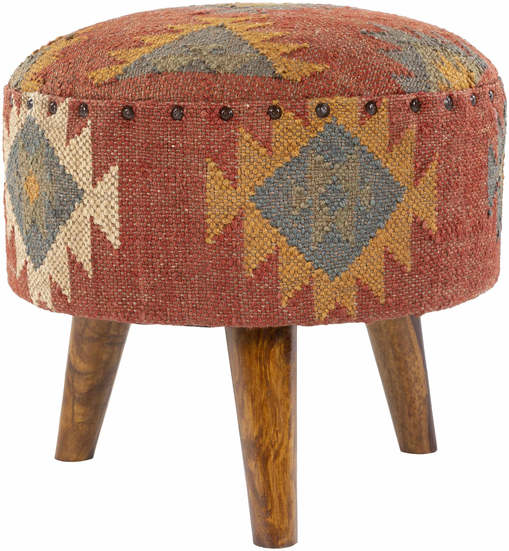 Brick Red Wood Frame Ottoman Stool - Ornate Home