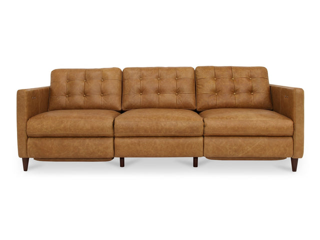 Bridgers Tan Leather Power Recliner Sofa - Ornate Home