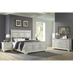 Bridgestone Antique White 4-Piece King Bedroom Set with 2 Nightstands & Dresser - Ornate Home