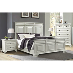 Bridgestone Antique White 4-Piece Queen Bedroom Set with 2 Nightstands & Chest - Ornate Home