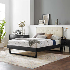 Bridgette Black/Beige Wood Full Platform Bed With Angular Frame - Ornate Home