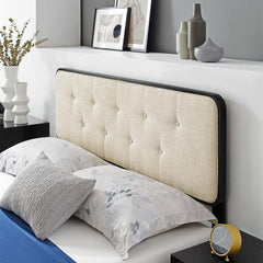 Bridgette Black/Beige Wood Full Platform Bed With Angular Frame - Ornate Home