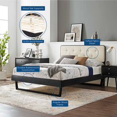 Bridgette Black/Beige Wood Full Platform Bed With Angular Frame - Ornate Home