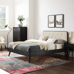 Bridgette Black/Beige Wood Full Platform Bed With Splayed Legs - Ornate Home