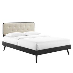 Bridgette Black/Beige Wood Full Platform Bed With Splayed Legs - Ornate Home