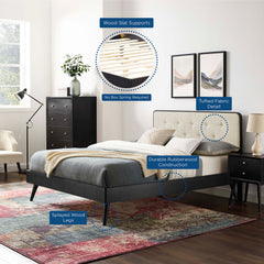 Bridgette Black/Beige Wood Queen Platform Bed With Splayed Legs - Ornate Home