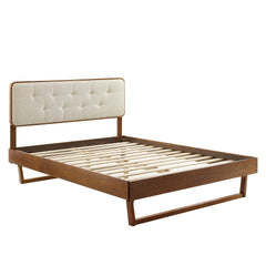 Bridgette Walnut/Beige Wood Full Platform Bed With Angular Frame - Ornate Home
