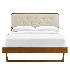 Bridgette Walnut/Beige Wood Full Platform Bed With Angular Frame - Ornate Home