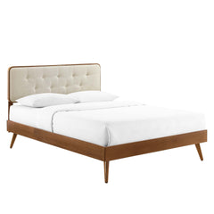 Bridgette Walnut/Beige Wood Full Platform Bed With Splayed Legs - Ornate Home