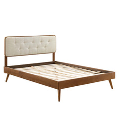 Bridgette Walnut/Beige Wood Full Platform Bed With Splayed Legs - Ornate Home