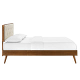 Bridgette Walnut/Beige Wood Full Platform Bed With Splayed Legs - Ornate Home