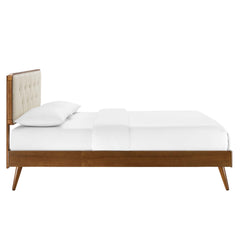 Bridgette Walnut/Beige Wood Full Platform Bed With Splayed Legs - Ornate Home