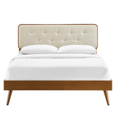 Bridgette Walnut/Beige Wood Full Platform Bed With Splayed Legs - Ornate Home