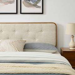 Bridgette Walnut/Beige Wood Full Platform Bed With Splayed Legs - Ornate Home