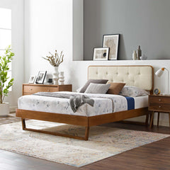 Bridgette Walnut/Beige Wood King Platform Bed With Angular Frame - Ornate Home