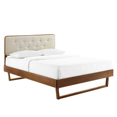 Bridgette Walnut/Beige Wood King Platform Bed With Angular Frame - Ornate Home