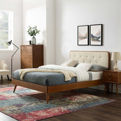Bridgette Walnut/Beige Wood Twin Platform Bed With Splayed Legs - Ornate Home