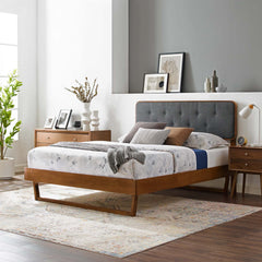 Bridgette Walnut/Charcoal Wood Full Platform Bed With Angular Frame - Ornate Home