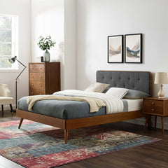 Bridgette Walnut/Charcoal Wood Full Platform Bed With Splayed Legs - Ornate Home