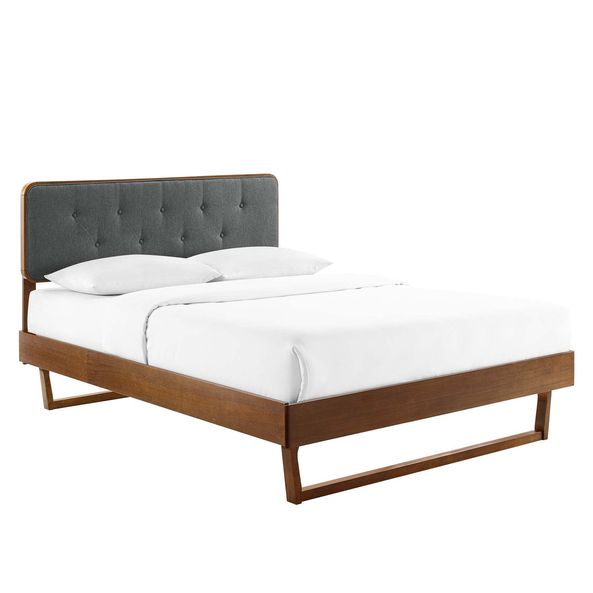 Bridgette Walnut/Charcoal Wood King Platform Bed With Angular Frame - Ornate Home