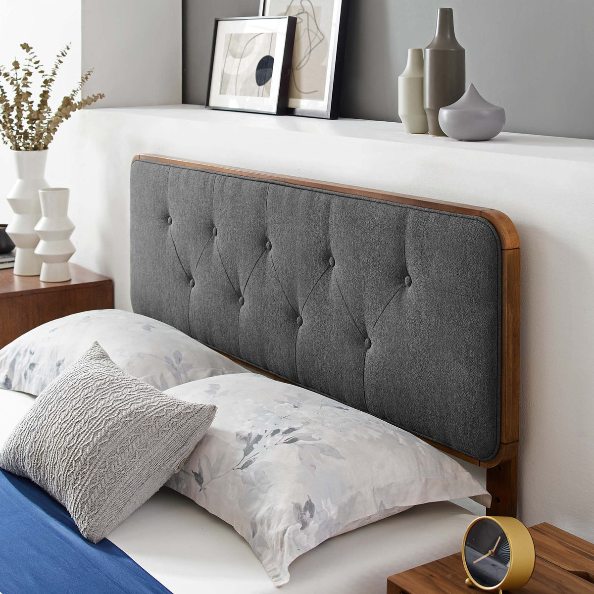 Bridgette Walnut/Charcoal Wood King Platform Bed With Angular Frame - Ornate Home