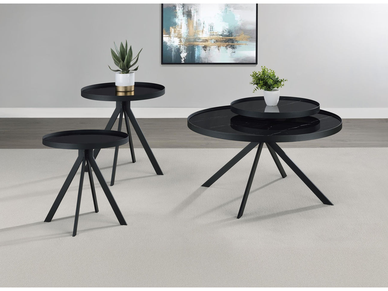 Briggs Black 3-piece Round Coffee and End Table Set - Ornate Home