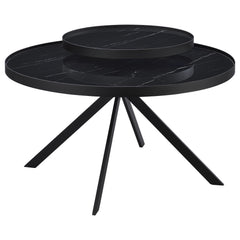 Briggs Black Round Marble Printed Glass Top Coffee Table - Ornate Home
