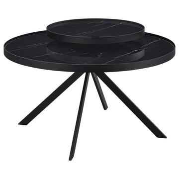 Briggs Black Round Marble Printed Glass Top Coffee Table - Ornate Home