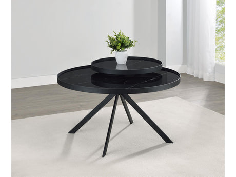 Briggs Black Round Marble Printed Glass Top Coffee Table - Ornate Home