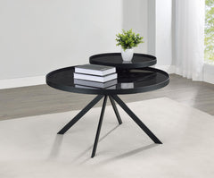 Briggs Black Round Marble Printed Glass Top Coffee Table - Ornate Home