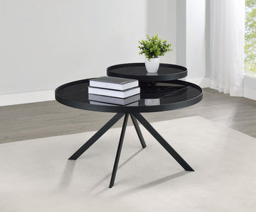 Briggs Black Round Marble Printed Glass Top Coffee Table - Ornate Home