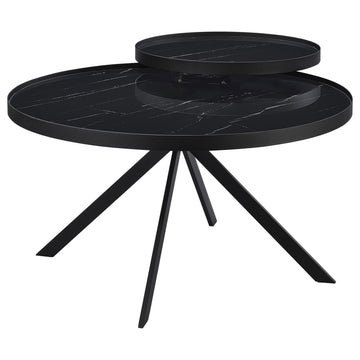 Briggs Black Round Marble Printed Glass Top Coffee Table - Ornate Home