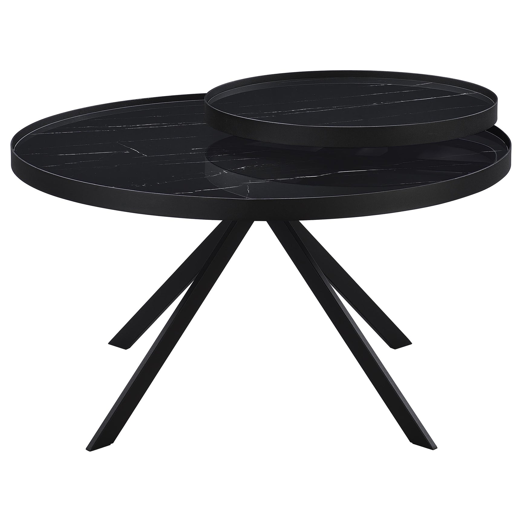 Briggs Black Round Marble Printed Glass Top Coffee Table - Ornate Home