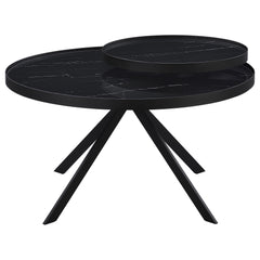 Briggs Black Round Marble Printed Glass Top Coffee Table - Ornate Home