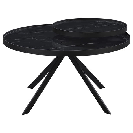 Briggs Black Round Marble Printed Glass Top Coffee Table - Ornate Home