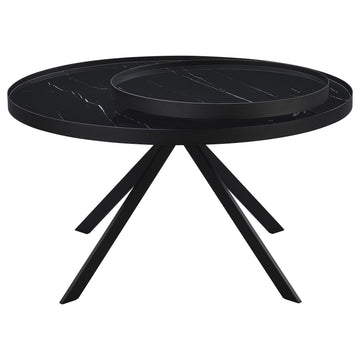 Briggs Black Round Marble Printed Glass Top Coffee Table - Ornate Home