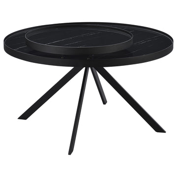 Briggs Black Round Marble Printed Glass Top Coffee Table - Ornate Home