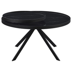 Briggs Black Round Marble Printed Glass Top Coffee Table - Ornate Home